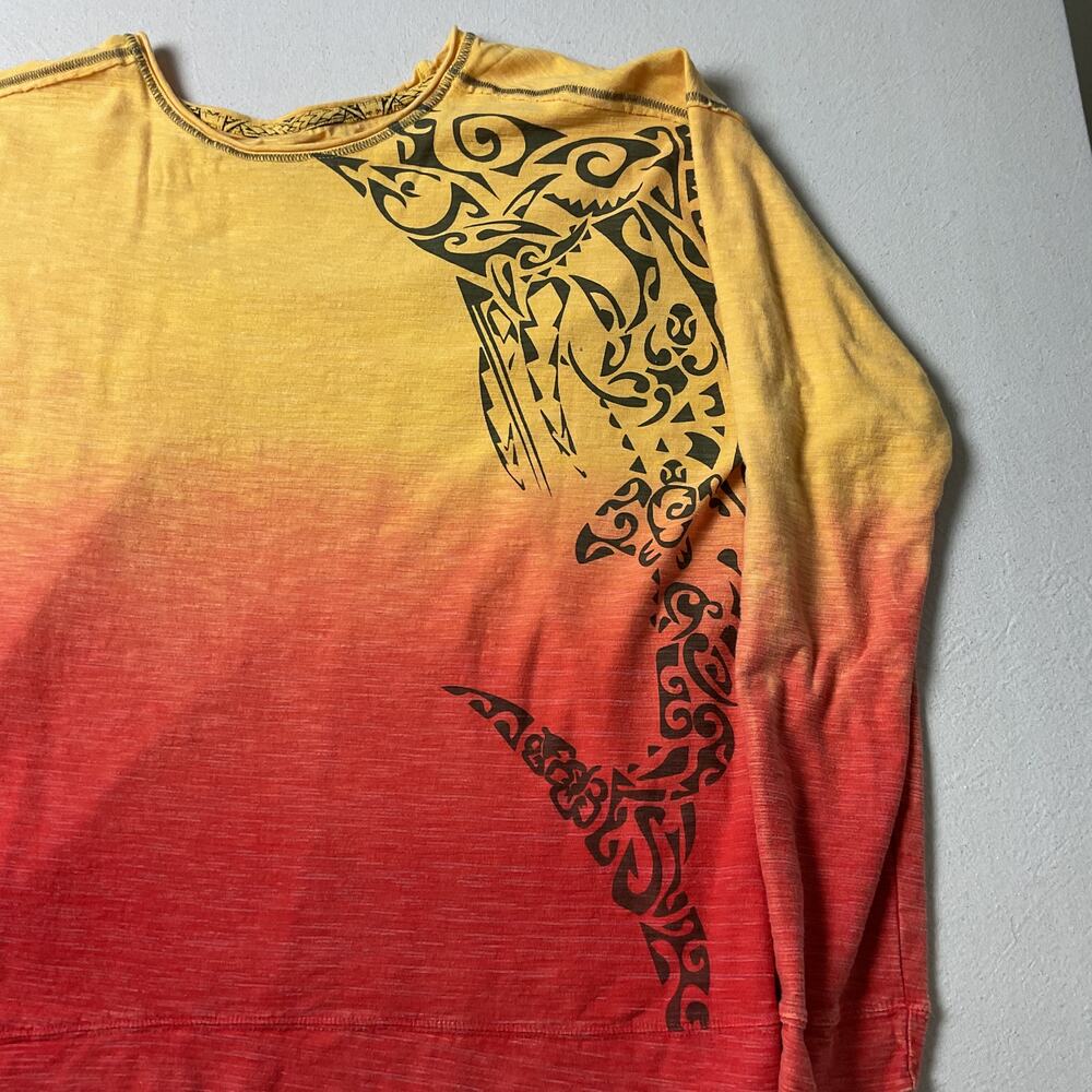 Maori Hook Mens XL Yellow Orange Ombre Long Sleeve Fishing T-Shirt